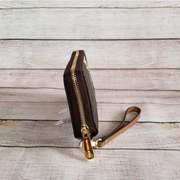 Michael Kors Signature Continental Zip Around Wallet Wristlet Metallic Logo - Picture 3 of 13